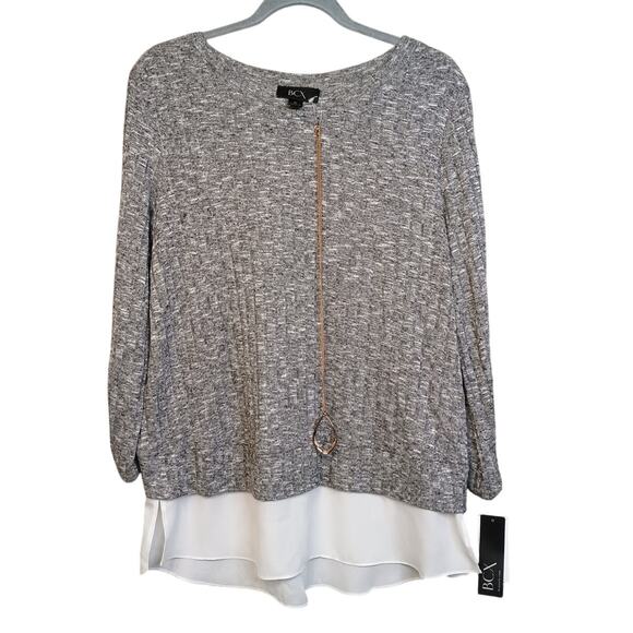 Heather Gray Cross-Back Sweater with Necklace NWT BCX XL Junior - Picture 1 of 9